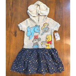 Disney Girls Hooded Dress with Tulle Skirt Kids Size Small 6-6x NEW Minnie Pooh